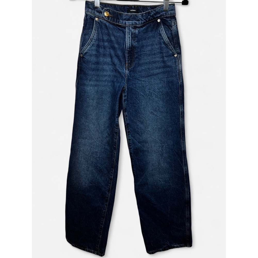 Express Conscious Edit High Rise Wide Leg Jeans Crossover Waist